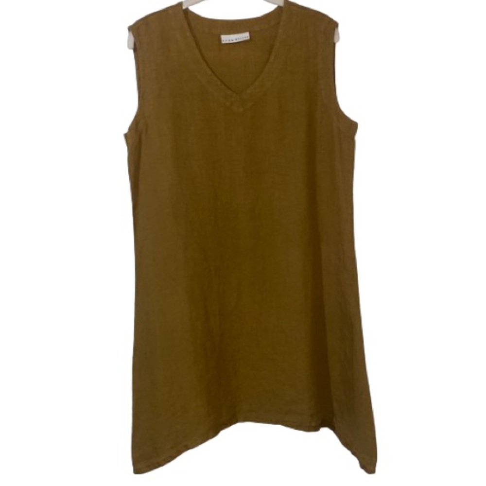 Bryn Walker Brown Dress 100% Linen V-neck Asymmetrical Sleeveless Dress Small